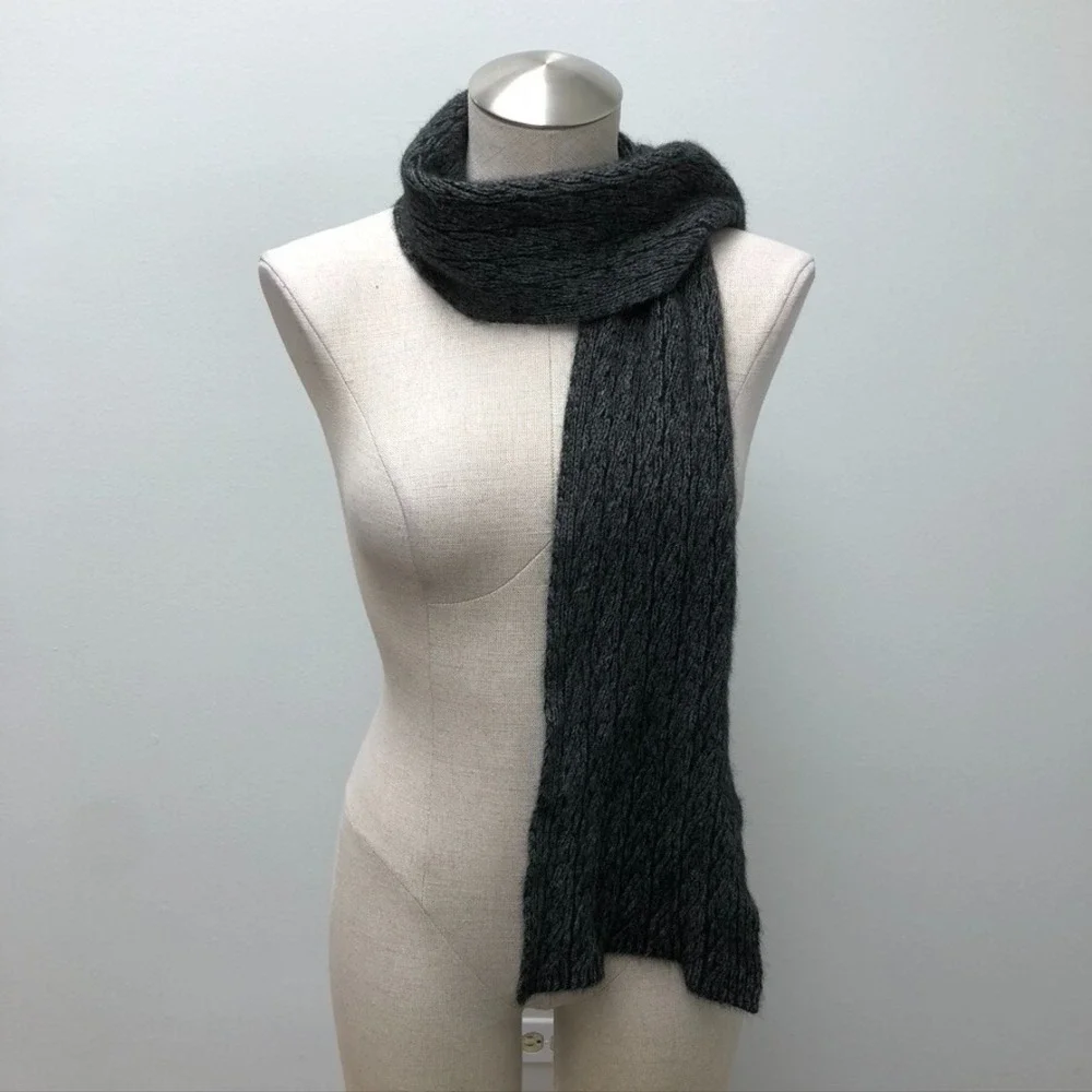 Koru Cable Knit Rectangle Scarf Unisex Gray Minimalist Classic Capsule Wardrobe